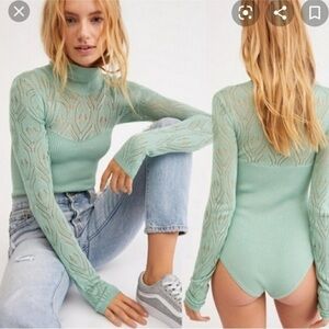 FP Light Green Turtleneck Long Sleeves Bodysuit sweater size XS